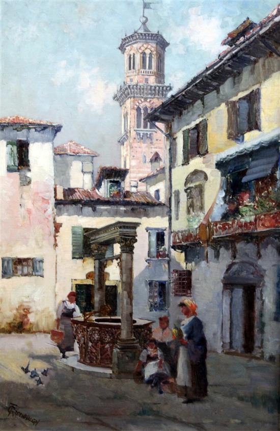 Thomas Greenhalgh (Exh. 1880-97) Figures beside a well in an Italian square, 24 x 16in.